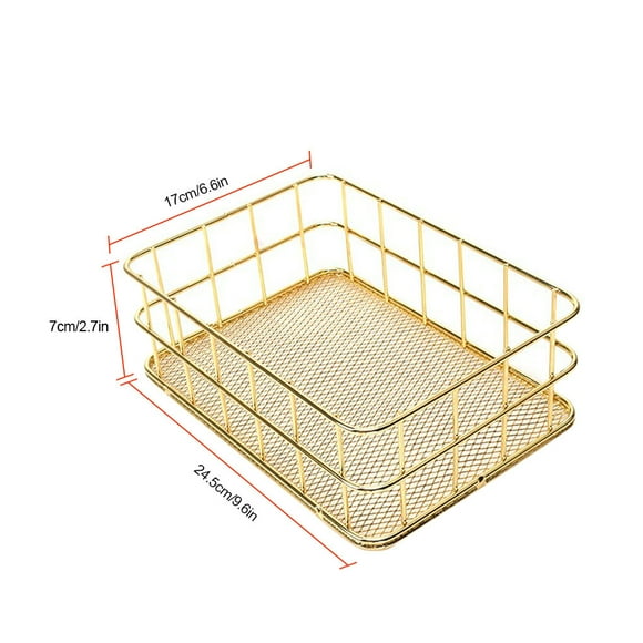 Storage Basket Metal Wire Mesh Organizer Basket; Wire Desktop Cosmetics Sundry Wire Mesh Holder for Home Dormitory, L