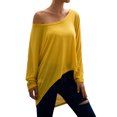 thumbnail image 3 of T-shirt Ample à Manches Longues pour Femmes, Col Rond, Ourlet Asymétrique, Couleur Unie, 3 of 5