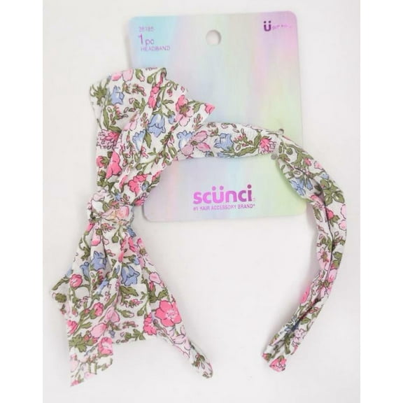 Scunci Collection Youth Girls' Floral Printed Fabric Headband with Bow - 1pc