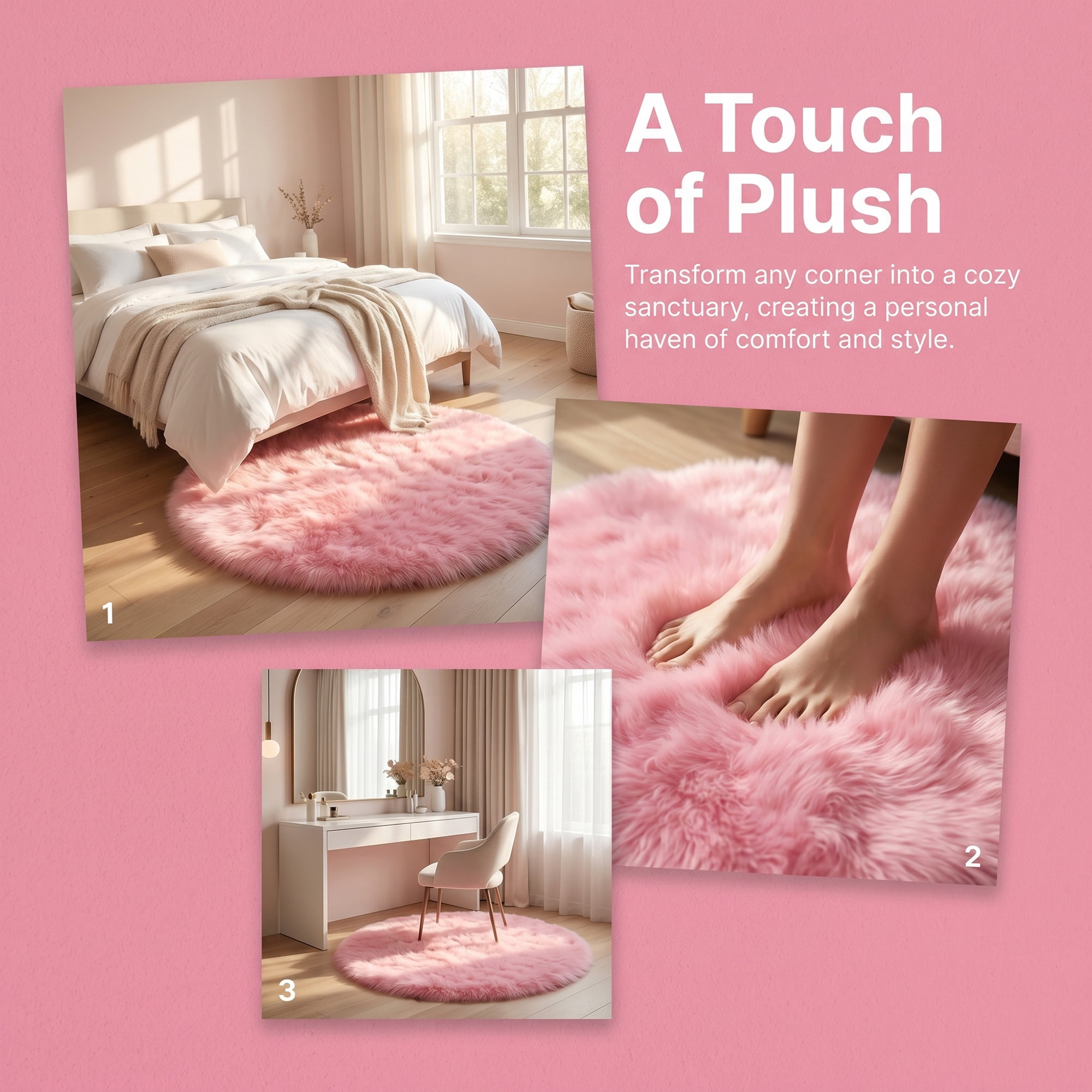 Unique Bargains Shaggy Round Area Rug Fluffy Non-Slip Fuzzy Carpet 24" x 24" Rose Red