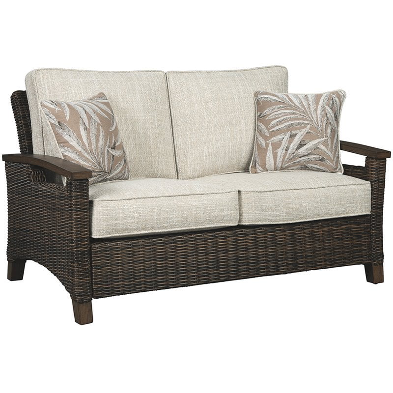 Ashley Furniture Paradise Trail Patio Loveseat in Medium Brown
