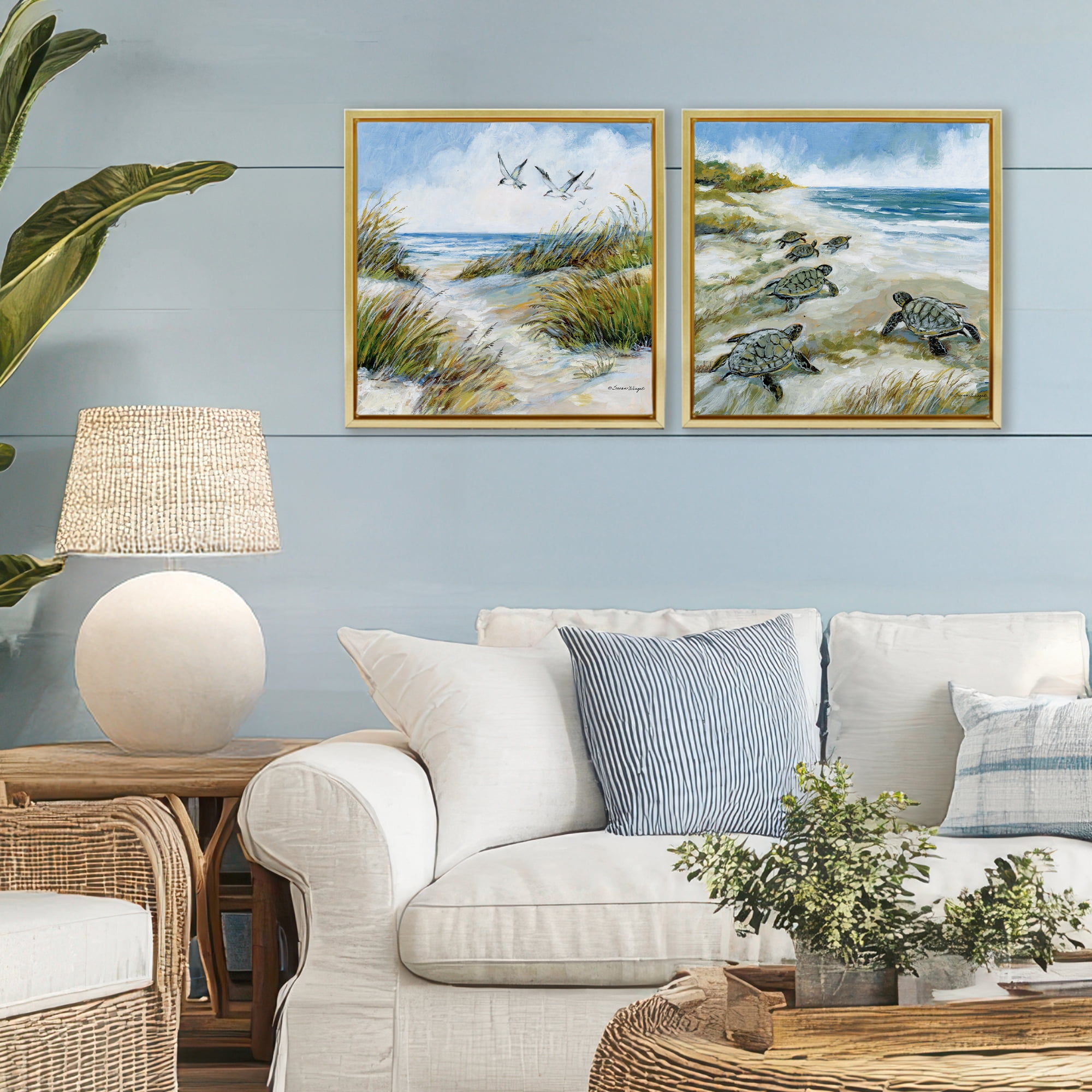 Stupell Industries Beach Creatures on Dunes 2 Piece Gold Framed Floater Canvas Set, design by Susan Winget