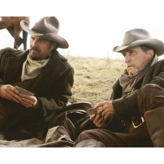 Open Range Kevin Costner & Robert Duvall play cards leaning on saddle 24x30 poster