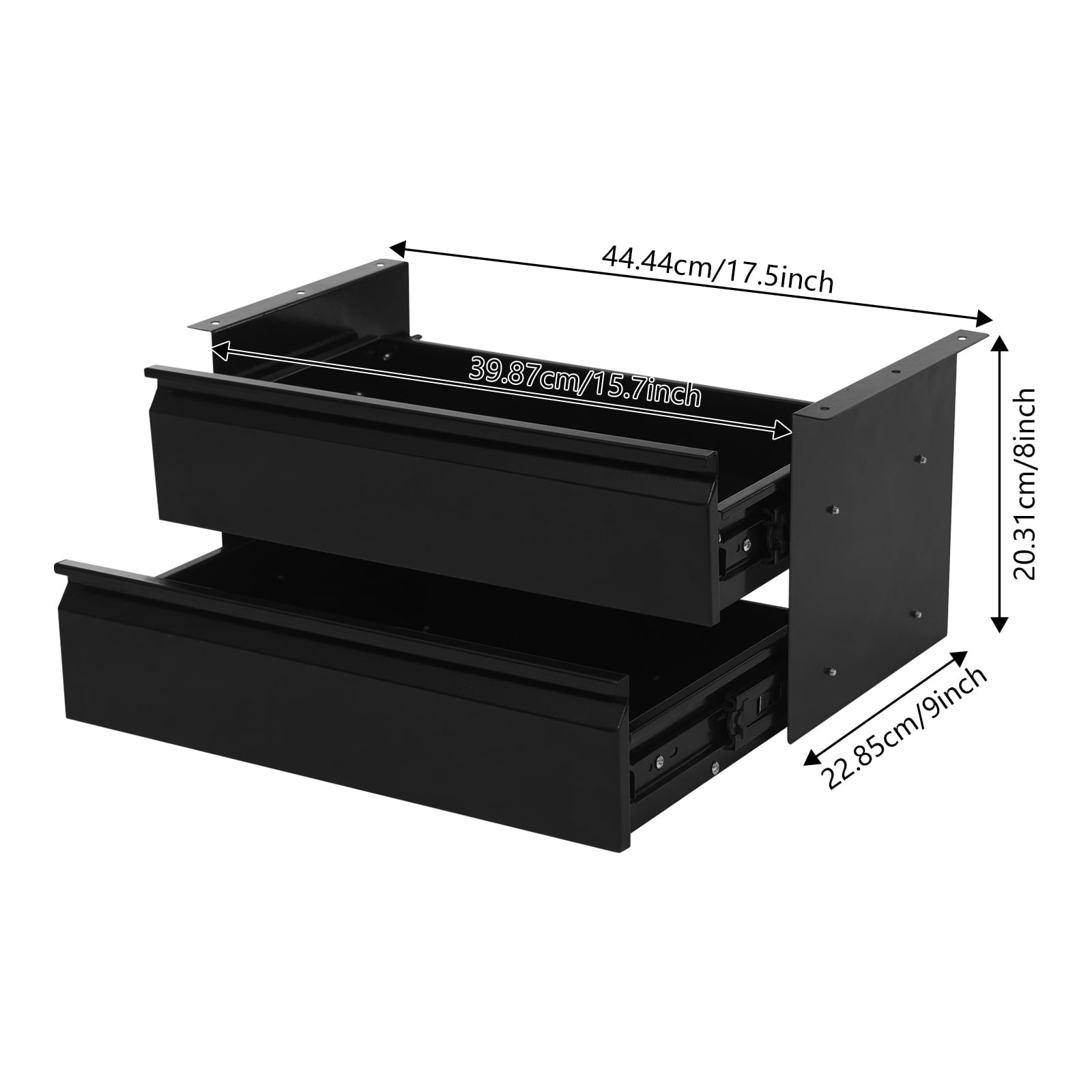 2-tier Sliding Storage Drawer, Black Steel Under Desk Pull-Out Drawer, for Office Desk & Study Stationery, Small Supplies & Desk Storage