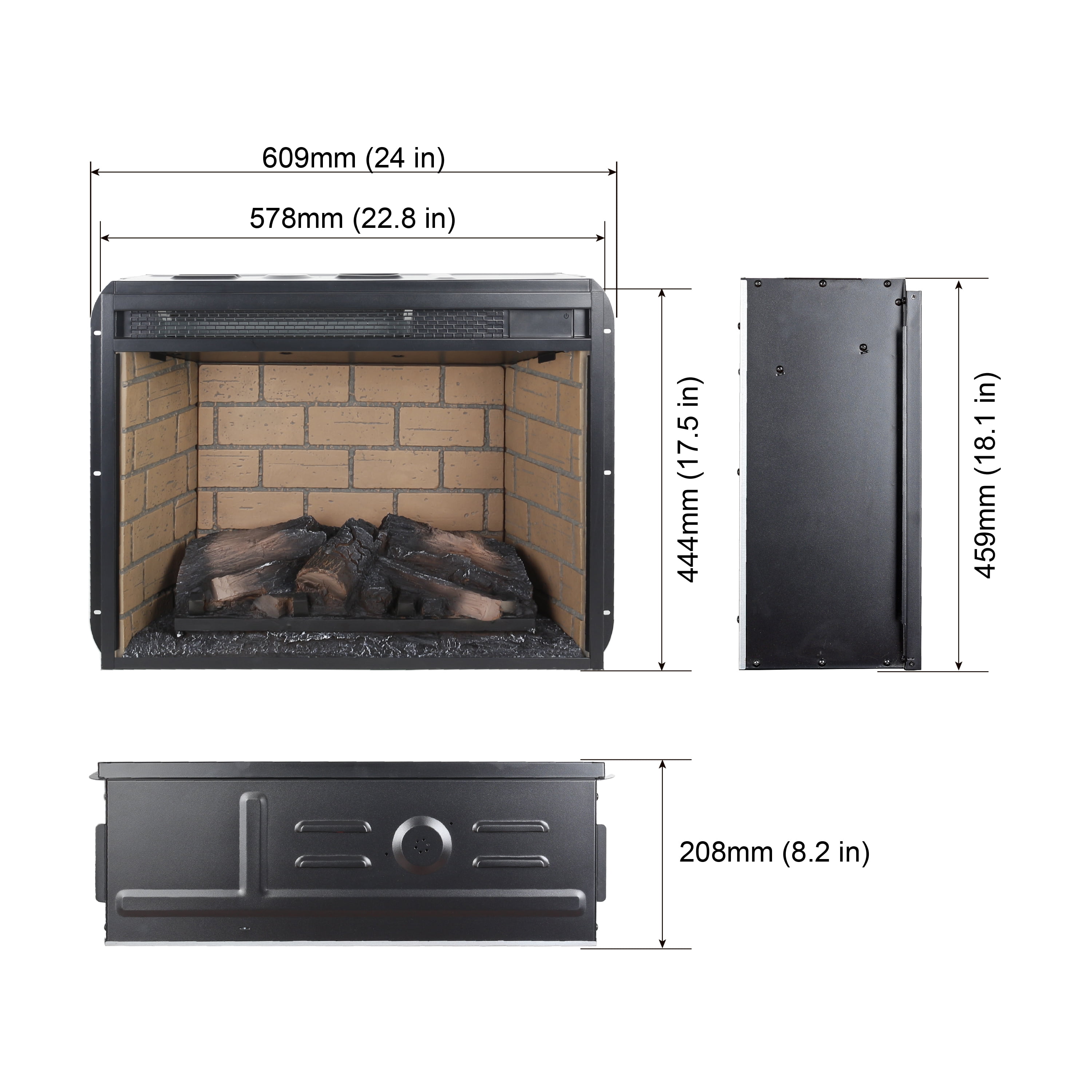 Yoneston 23 inch Electric Fireplace Insert with Wood Log Version Brick, Black
