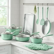 The Pioneer Woman Sutton 17-Piece Non-Stick Aluminum Cookware Set, Pots and Pans w/Bakeware & Utensils, Green