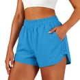 thumbnail image 2 of Cagogo Women Plus Size Elastic Waist Shorts with Pockets Quick Dry Sporty Running Yoga Workout Lounge Casual Athletic Bottoms, Blue M, 2 of 7