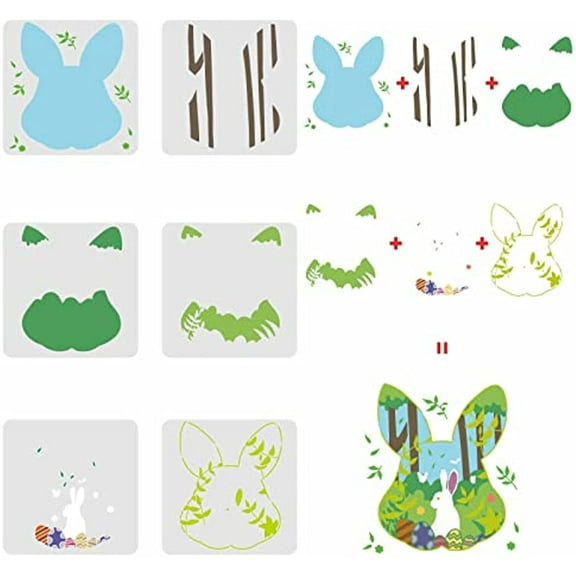 6Pcs Layered Easter Bunny Stencils Set Rabbit Drawing Painting Stencils 11.8x11.8inch Rabbit Decoration Stencils Easter Eggs Drawing Stencil for Painting on Wood Floor Wall Fabric