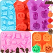 Winerming Halloween Silicone Chocolate Molds 5PCS Pumpkin Bat Skull Ghost Spider Shape Baking Molds Large Medium Small Cavity for Chocolate Jelly Soap Fondant Candy Candles Pastry Gummies Cake Decora