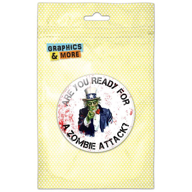 Are You Ready For A Zombie Attack Uncle Sam Pinback Button Pin Badge