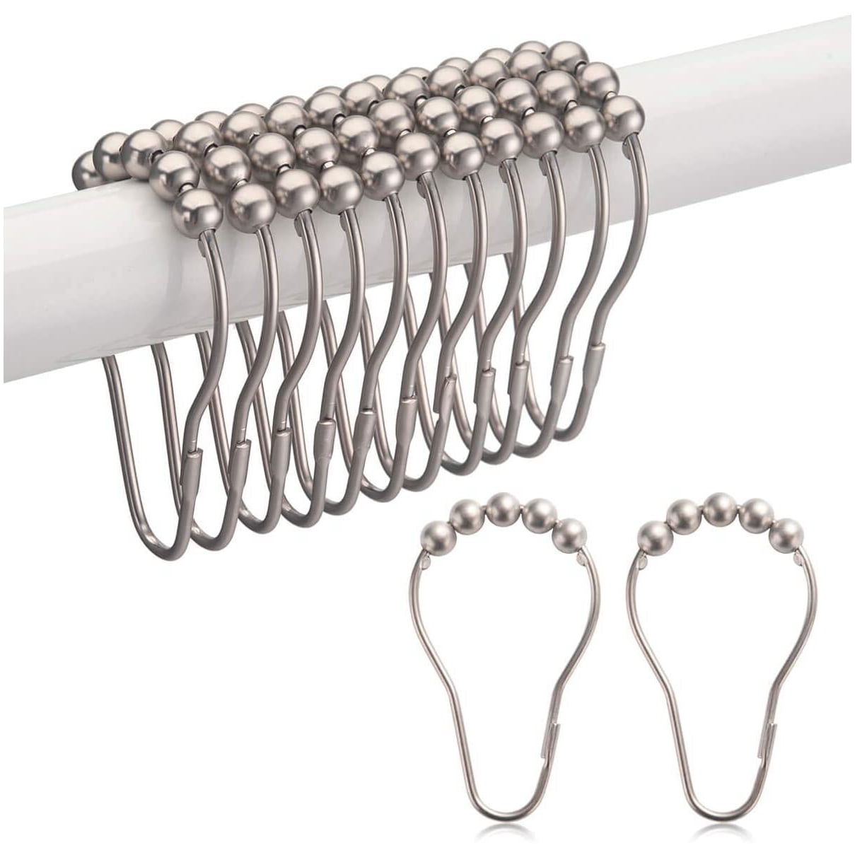 Shower Curtain Hooks Stainless Steel Shower Curtain Rings, Rust Resistant Glide Smoothly Shower Hooks Rings for Bathroom Shower Rods Curtains, 12 PCS, Matte Nickel