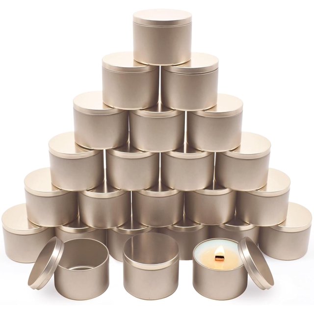 YJHSS Candle Tins 8 OZ, Set of 24 Premium Matte Full Rose Gold Candle Jars for Candle Making, 8oz Candle Tin with Lids for Candle Making, Bulk Empty Candle Containers for Small Business - Rose Gold