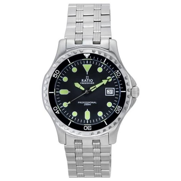 FreeDiver Professional Sapphire Dial Quartz 200M Mens Watch, White & Black