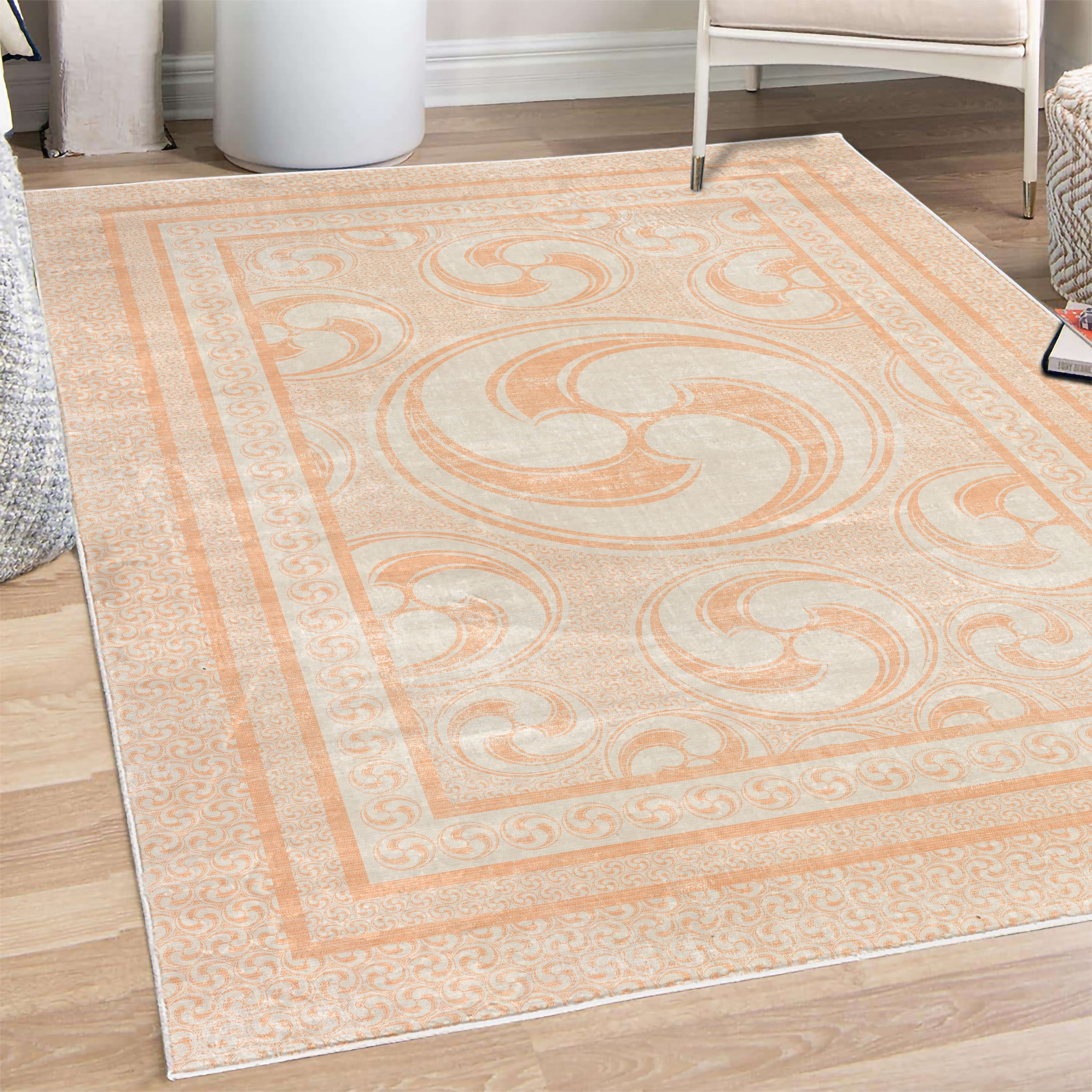 Geometric Decorative Rug, Whirling Look Abstract Circle Design Rounds ...