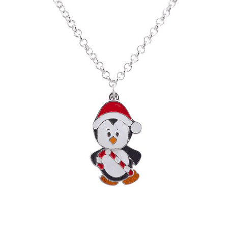 Penguin Charm Pendant - Lux Accessories Silvertone Christmas Xmas Holiday Penguin Santa Pendant Necklace