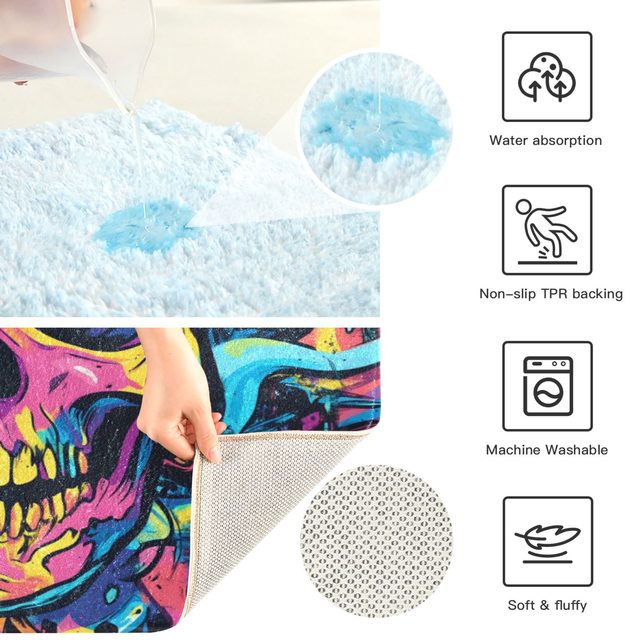 RMDQTR 2PCs Bathroom Rugs Set Plush Toilet Base Mat 16" × 24" Bath Mat and 20" × 24" U Shape Soft Rugs Non Slip Absorbent