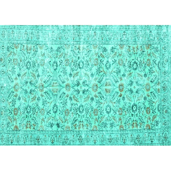 Ahgly Company Machine Washable Indoor Rectangle Persian Turquoise Blue Traditional Area Rugs, 3' x 5'