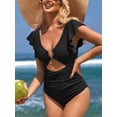 thumbnail image 4 of Charmo Womens V Neck 1 Piece Monokini Swimwear Ruffled Sleeve Swimsuit Tummy Control Bath Suit, 4 of 8