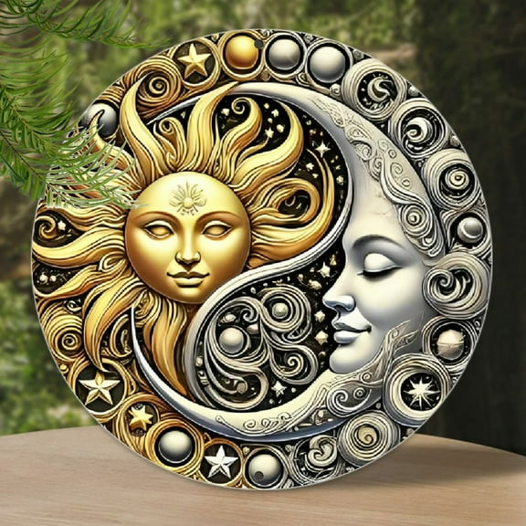 Sun and Moon Celestial Art Metal Sign - 8x8 Inch Rustproof Wall, Perfect for Home, Bar, Cafe, Garden Gate, or Gift, Celestial Wall Decor | Vibrant Wall Plaque | Durable Metal Decor, Moon Decor