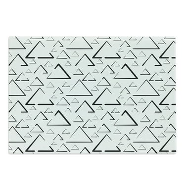 Geometric Cutting Board, Hand Drawn Triangles Creative Abstract Minimalist Urban Style Artisan Print, Decorative Tempered Glass Cutting and Serving Board, Large Size, Black White, by Ambesonne