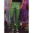 thumbnail image 2 of Unique Bargains Men's Faux Leather Pants Slim Fit Solid Nightclub Disco Trousers 34 Green, 2 of 6