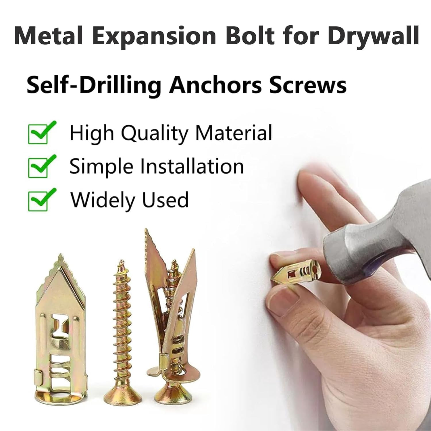 Drywall Expansion Anchors + High Strength Zinc Screws Kit,Self Drilling Drywall Anchors with Screws Kit, No Drill or Holes in Wall,for Wall Hanging,Cabinets,Holds up to 80lb (12 * 40 Tube,10Pcs)