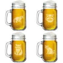 16oz Mason Jar Glass Mug w/Handle Gift Set of 4 Raccoon Collection
