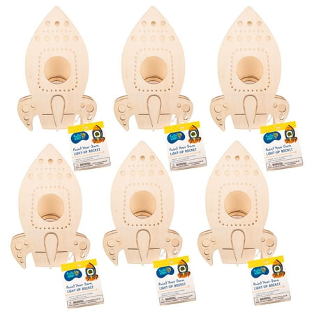 Hello Hobby Paint Your Own Wooden Light-up Rockets, 6 Rockets With Tea Lights & Batteries