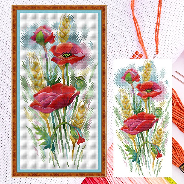 Kit Punto Cruz Con Hilo Algodón Ecológico Bordado Parcial 14CT 19x37cm