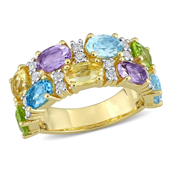 Everly Women's Peridot and Citrine Topaz Amethyst Yellow Gold Plated Ring
