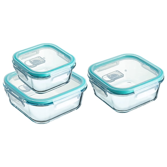 3Pcs Convenient Glass Bowl Practical Safe Glass Box for Home (Skyblue)
