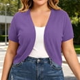 thumbnail image 5 of Lcziwo Women Plus Size Cardigan Short Sleeve Open Front Crop Shrugs Solid Lightweight Elegant Summer Sweater for Dresses Purple,XL, 5 of 9