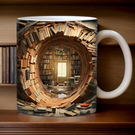 3D Bookshelf Mug, 3D Bookshelves Hole In A Wall Mug, Library Shelf Coffee Cup, Library Bookshelf Mug, Creative Space Design Multi-Purpose Mugs, Book Lovers Coffee Mug, A Gift for Readers (11oz)