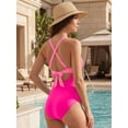 thumbnail image 3 of MOYIKO One Piece Swimsuits for Women Tummy Control High Waisted Bathing Suit Sexy V Neck Wrap Tie Back 1 Piece Swimsuit, 3 of 7