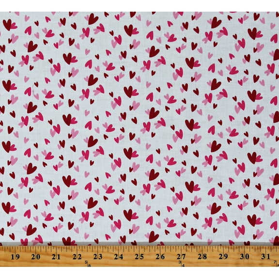Cotton Pink and Red Hearts on White Valentine's Day Gnomes in Love Cotton Fabric Print by the Yard (C11312-WHITE)