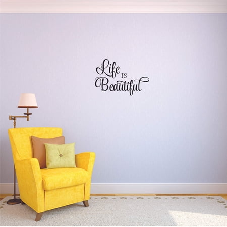 Cool Wall Quotes Decal | Life Is Beautiful - DIY Removable Adhesive Vinyl Sayings Sticker Living Room Bedroom Decoration 12" x 18"