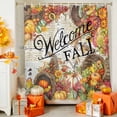 thumbnail image 4 of Shower Curtain 48"W x 72"L Welcome Fall Colorful Fruits Robin Basket Newspaper Texture Fabric Shower Curtains Set with Hooks Water Repellent Bathroom Curtains Machine Washable Bathroom Accessories, 4 of 6