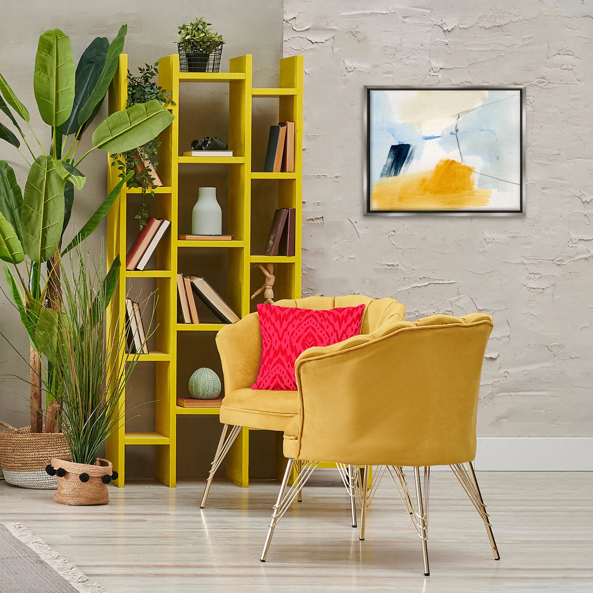 Stupell Industries Abstract Paint Yellow Accent Abstract Painting Gray Floater Framed Canvas Art Print Wall Art, 21 x 17
