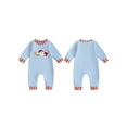 thumbnail image 2 of Cjfdfy Newborn Baby Boy Girl Christmas Romper Outfits Santa Embroidery Striped Crew Neck Long Sleeve Full Length Jumpsuit Fall Winter Clothes 0 3 6 12 18 Months, 2 of 9