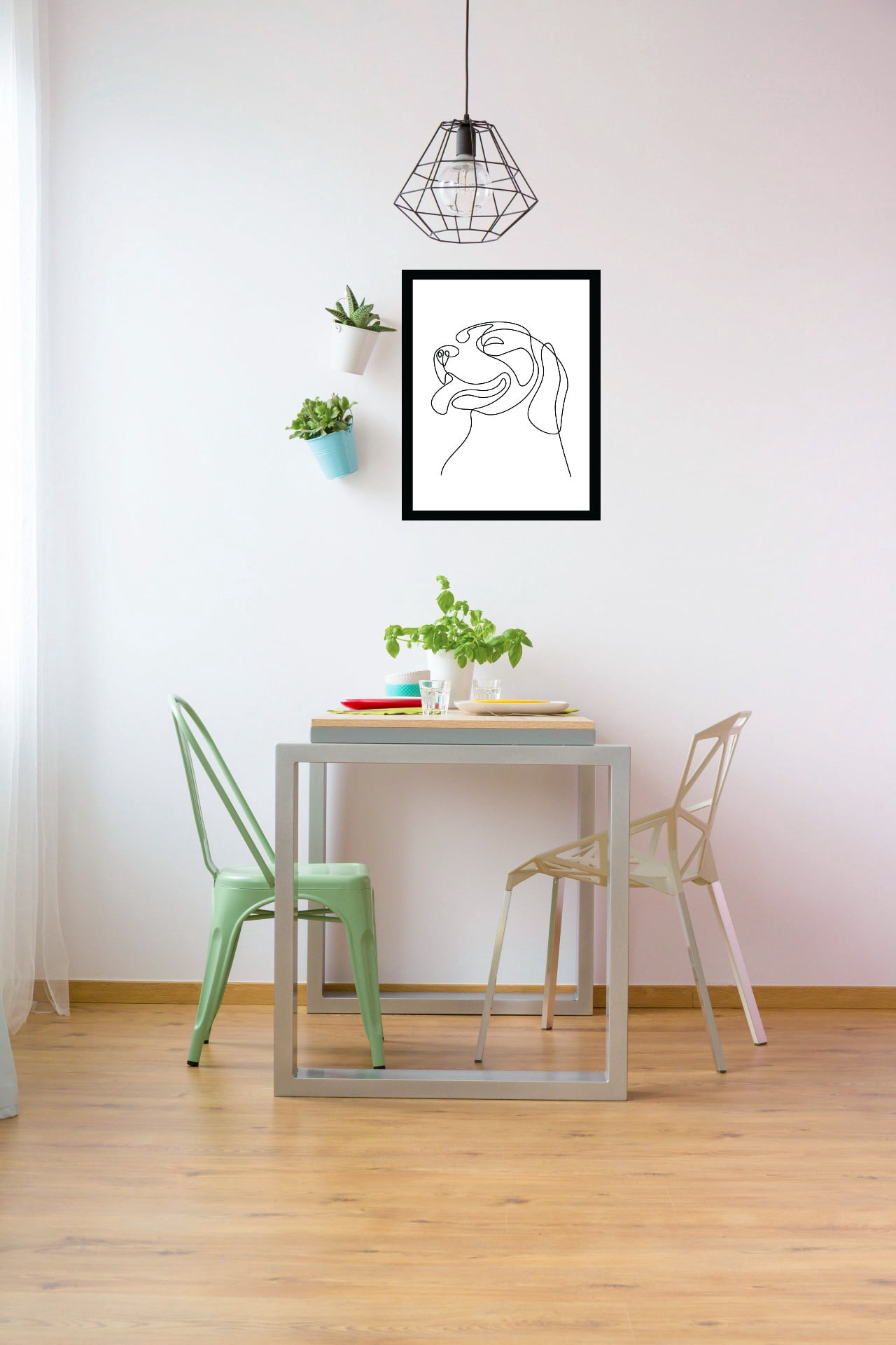 Venice Beach Collection's Happy Dog Line Art 14x18 Framed Print