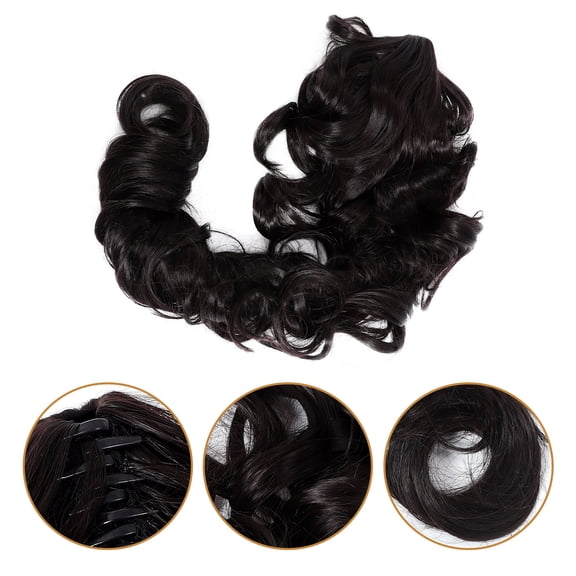 OUNONA Wavy Ponytail Extension Synthetic Hair Piece Black Comfortable Cosplay Hair Style