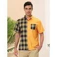 thumbnail image 2 of Lars Amadeus Camisa a cuadros de manga corta con botones de patchwork a cuadros de verano para hombre Amarillo L, 2 of 6