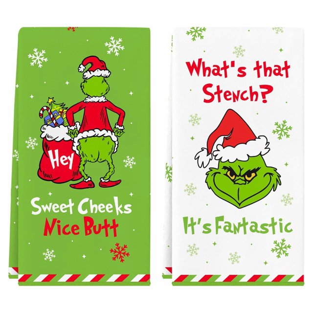 Grinch Kitchen Set 2pc Towel Dish Cloth Hand Towel Dishcloth Dish Towel Scrub Kitchen Absorbent Towel Dish Cloth