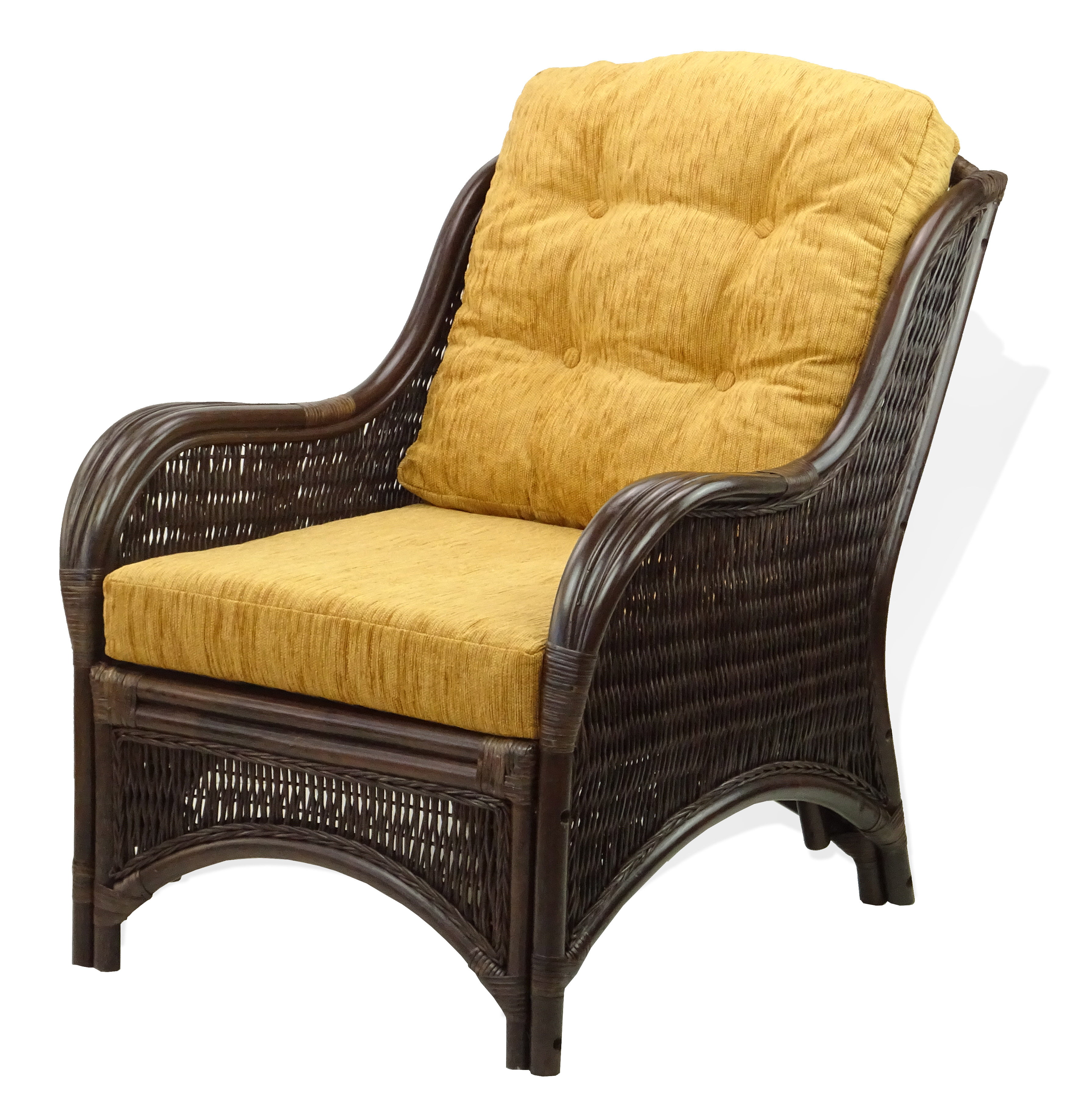 SunBear Furniture Lounge Jam Arm Chair ECO Natural Handmade Rattan Wicker with White Cushions Gognac Light Brown