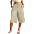 thumbnail image 2 of Gamivast Linen Capri Pants for Women Cropped Wide Leg High Waisted Flowy Pants Drawstring Elastic Waist Culotte Pants with Pockets for Vacation Casual Days Breathable Lounge Beach Wear, 2 of 6