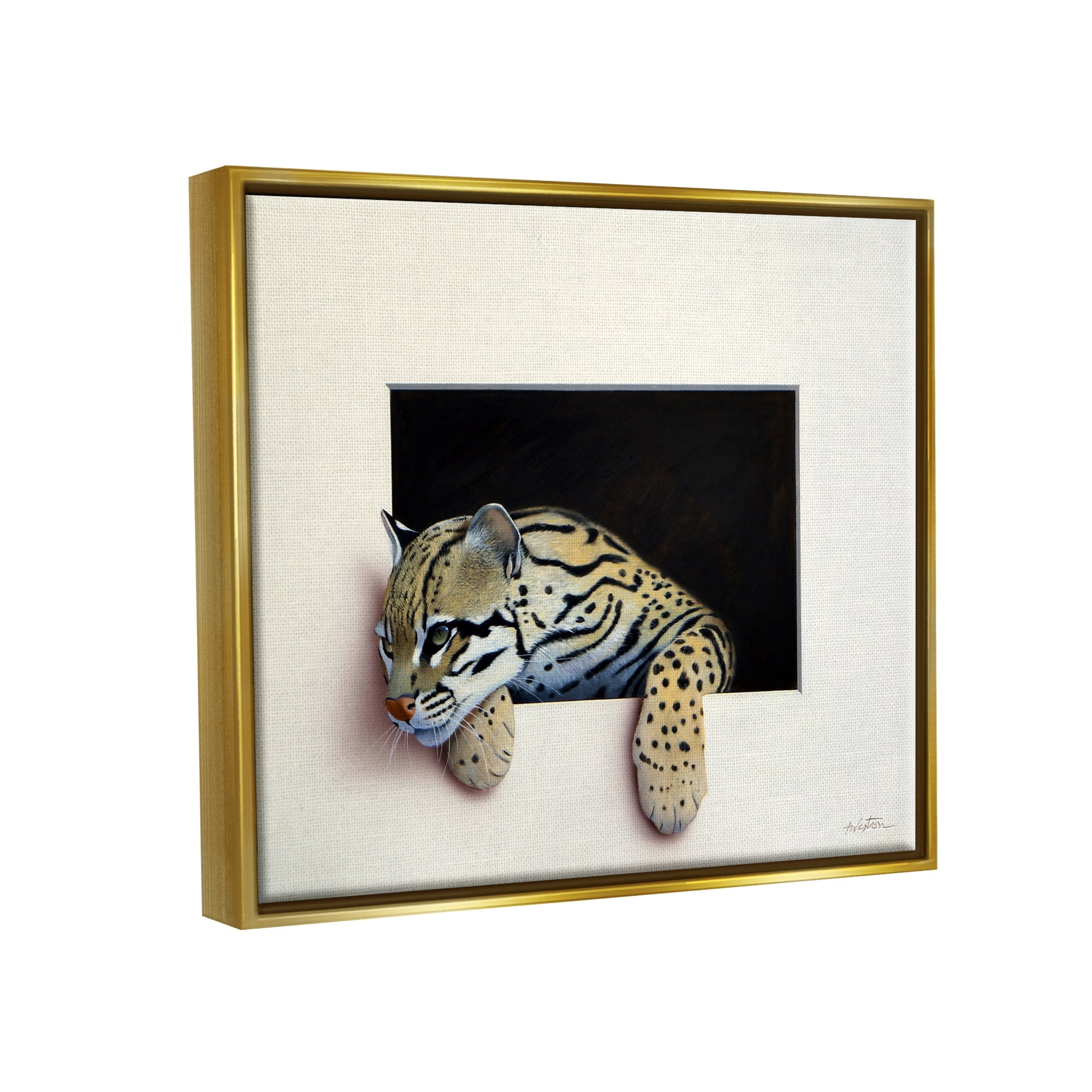Stupell Industries Wildlife Ocelot Resting Paws Cutout Illusion Painting Metallic Gold Floating Framed Canvas Print Wall Art, Design by Alan Weston