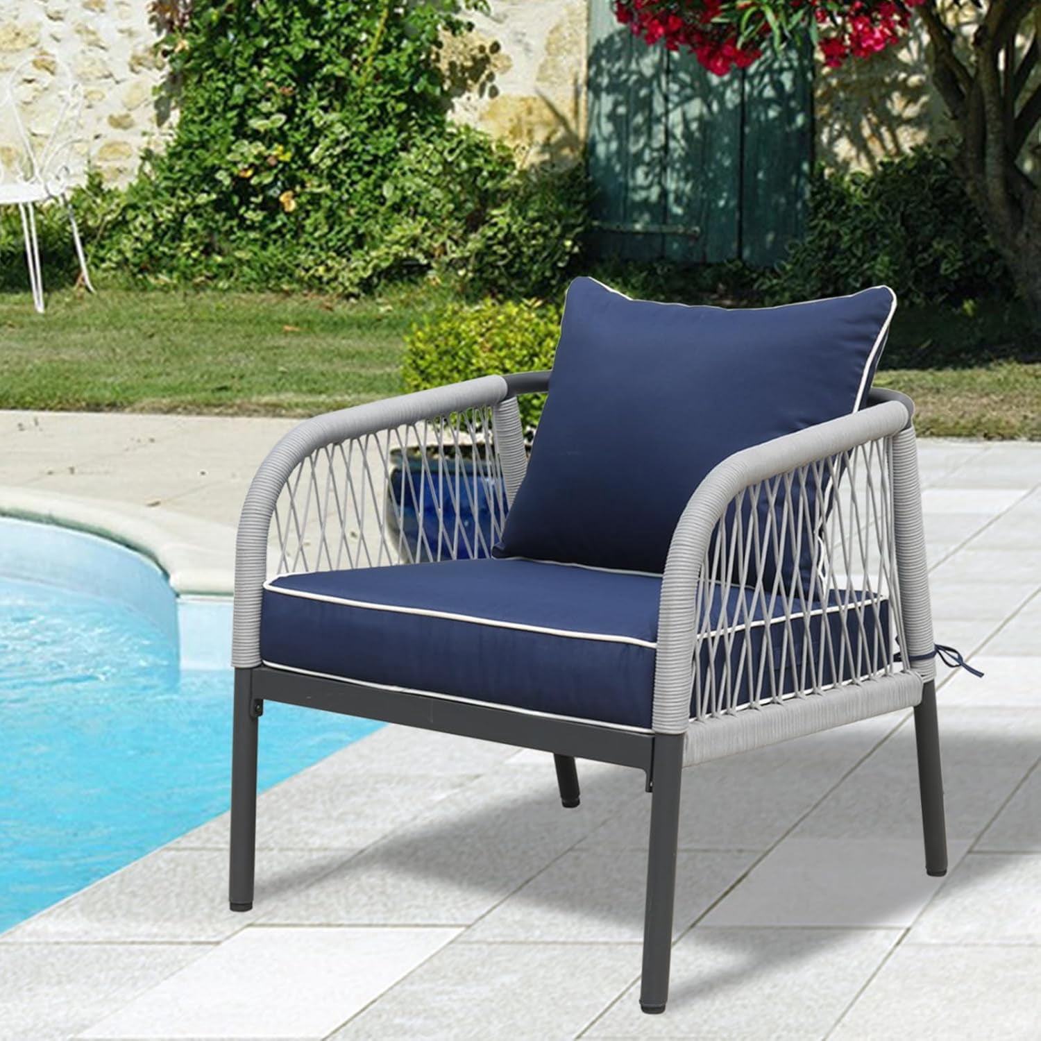 FKS LIFE Outdoor Patio Chair Cushions Set 24 L X 24 W X 4 H Waterproof & Fade Resistant Deep Seat and Back Cushions with Removable Covers Outdoor Seat Cushion Set for Chairs and Sofas