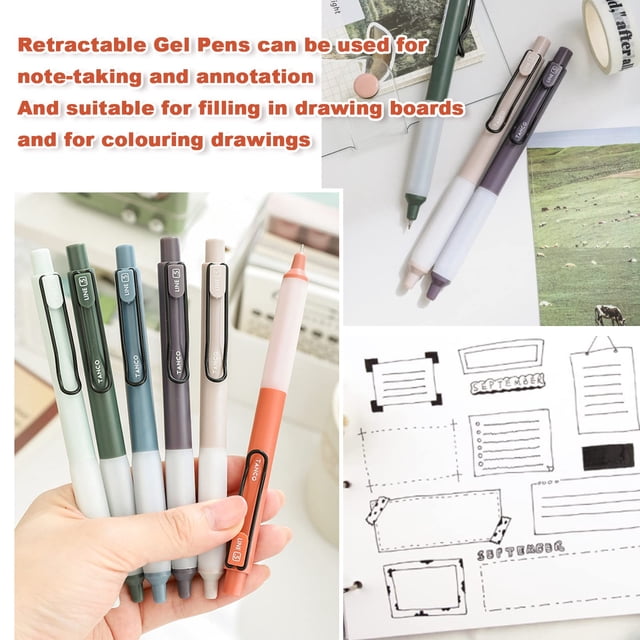 keepw 6pieces Retractable Ballpoint Pens Comfortable Grip Refillable Reliable 0.5mm Quick Dry Gel Ink Pen 1Set