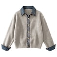 thumbnail image 6 of Fengqque Women’s Denim Collar Button Down Cardigan Sweaters Long Sleeve Cuffed Denim Trim Loose Fit Outerwear Tops Silver Free Size, 6 of 6
