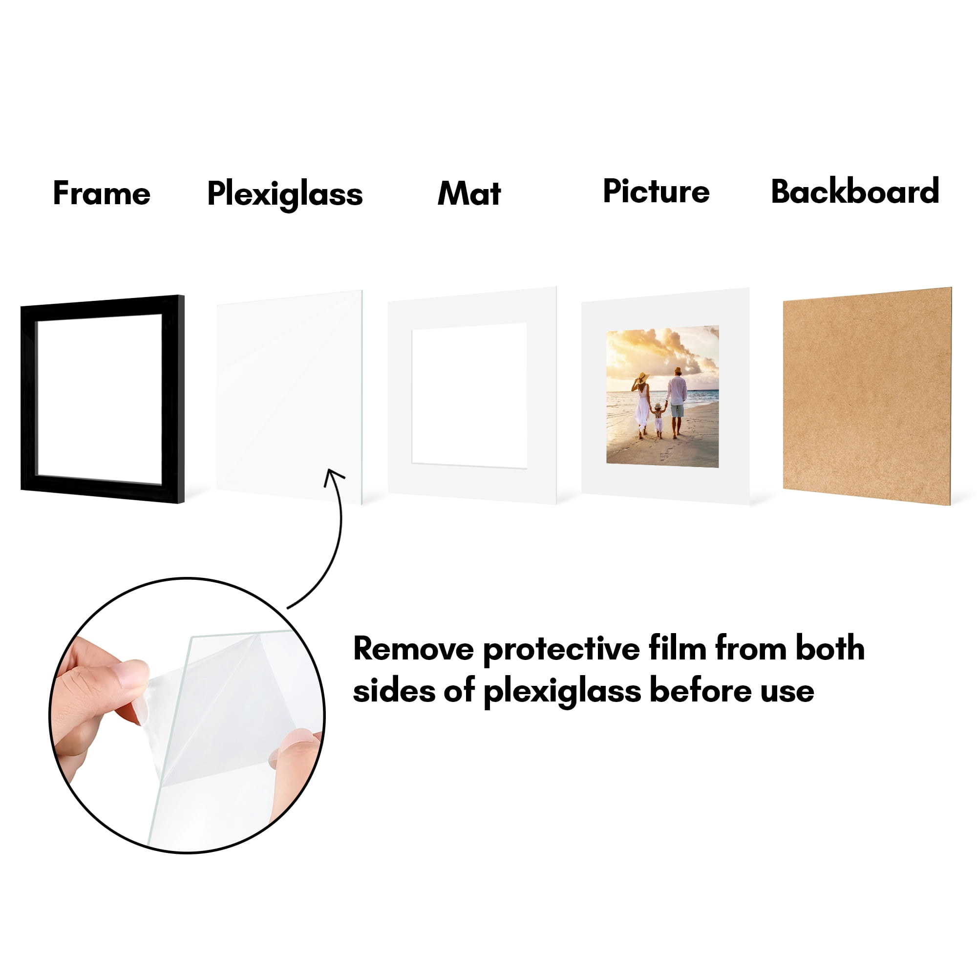 Americanflat 9x9 Picture Frame with Polished Plexiglass with 6x6 Mat 5 Pack Display Photo Galleria - Black